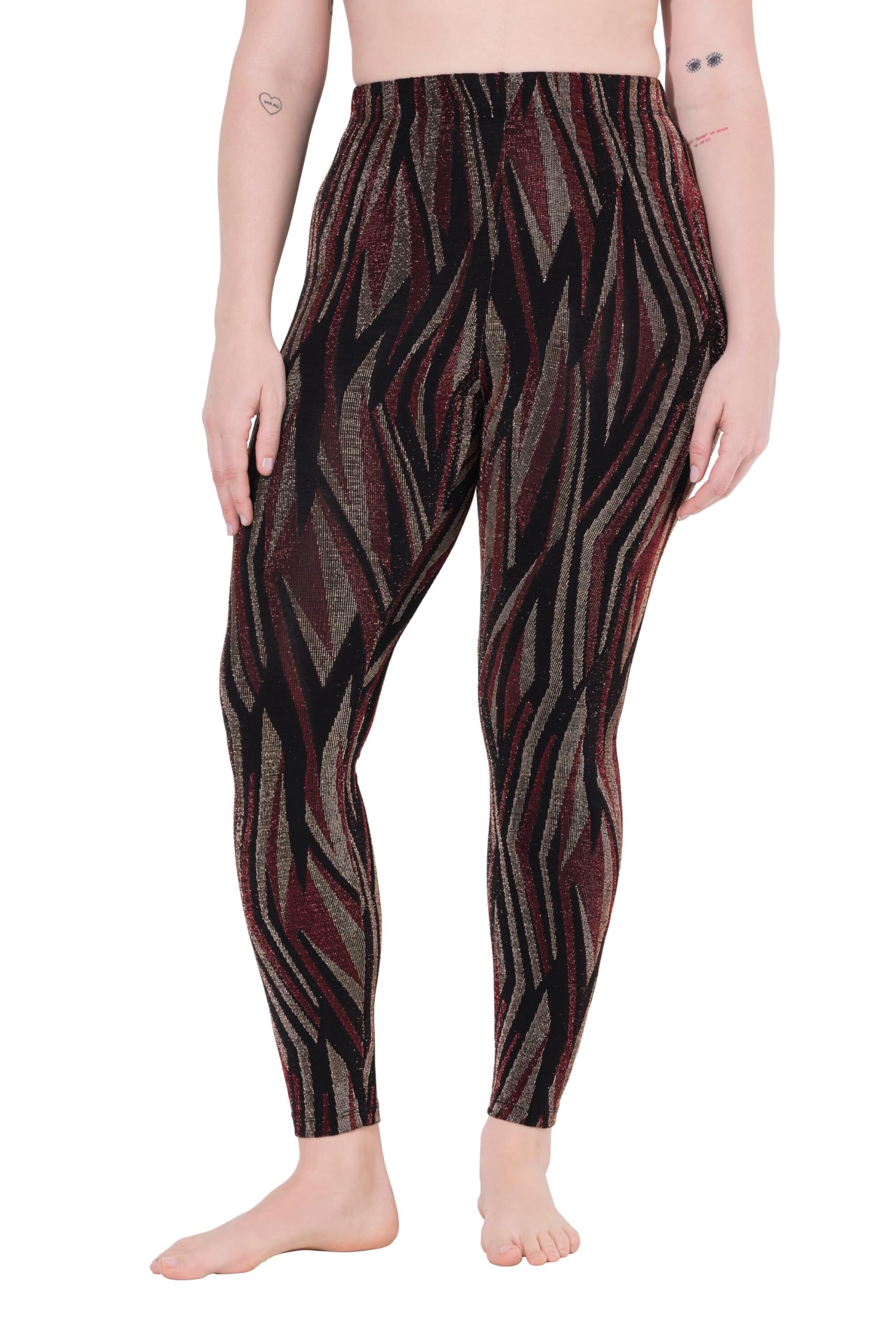 Ulla Popken Damen große Größen Übergrößen Plus Size Strumpf-Leggings, Streifenmuster, Glitter 841745