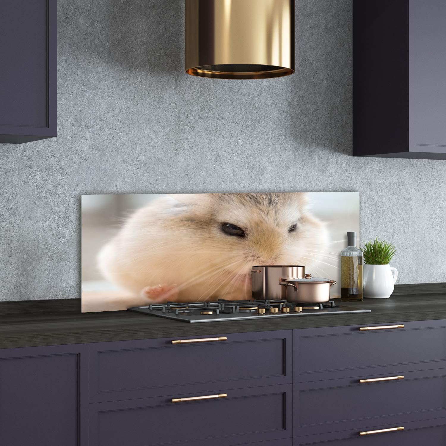 Tulup Crédence de Cuisine 125x50cm Dosseret en Verre Fond de hotte Verre de sécurité trempé Splashback Guard - Animaux - Beige - Hamster