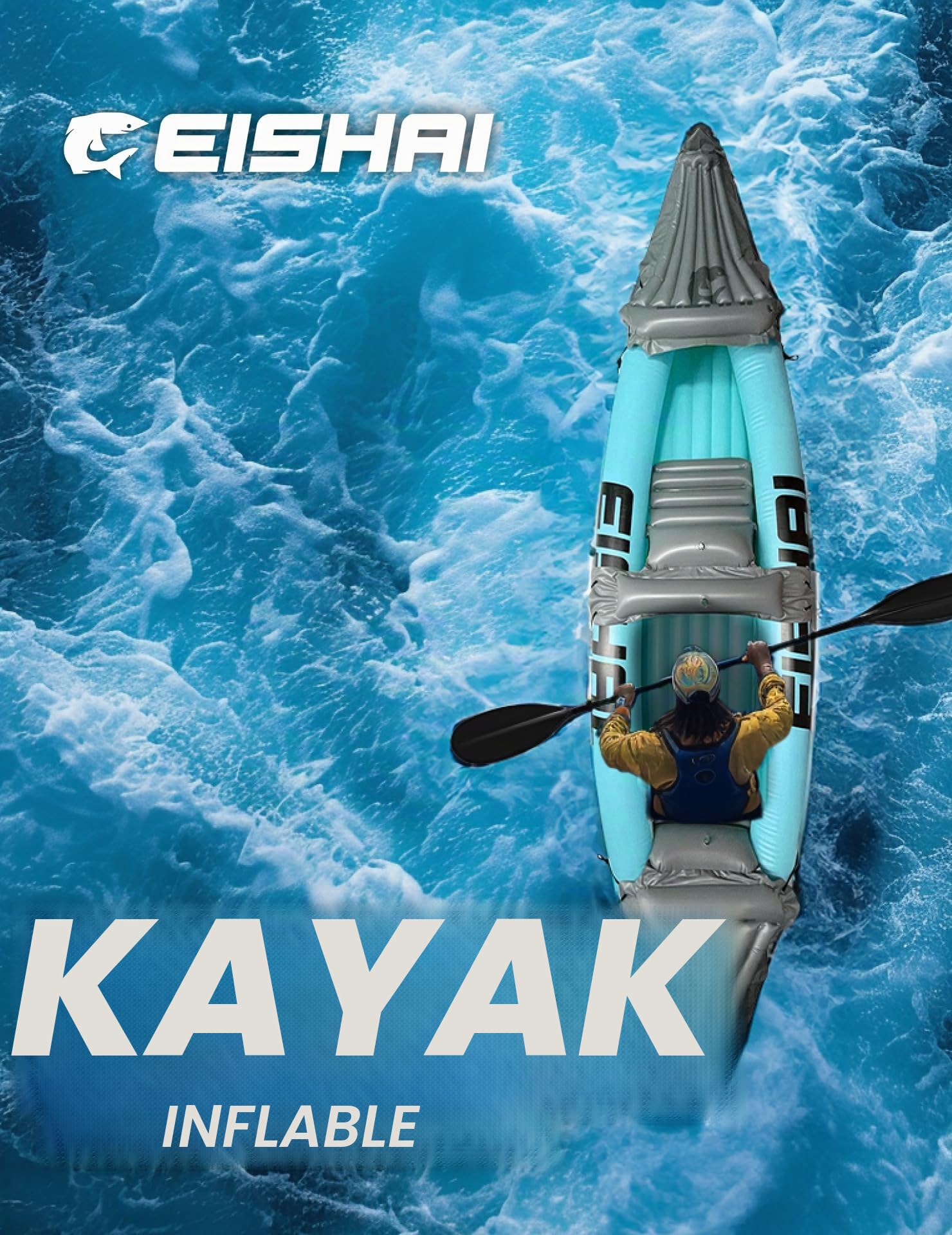 Kayak hinchable Flow para 2 personas, material de PVC resistente, incluye dos remos, bomba, kit de reparación e instrucciones de montaje, perfecto para lagos y ríos