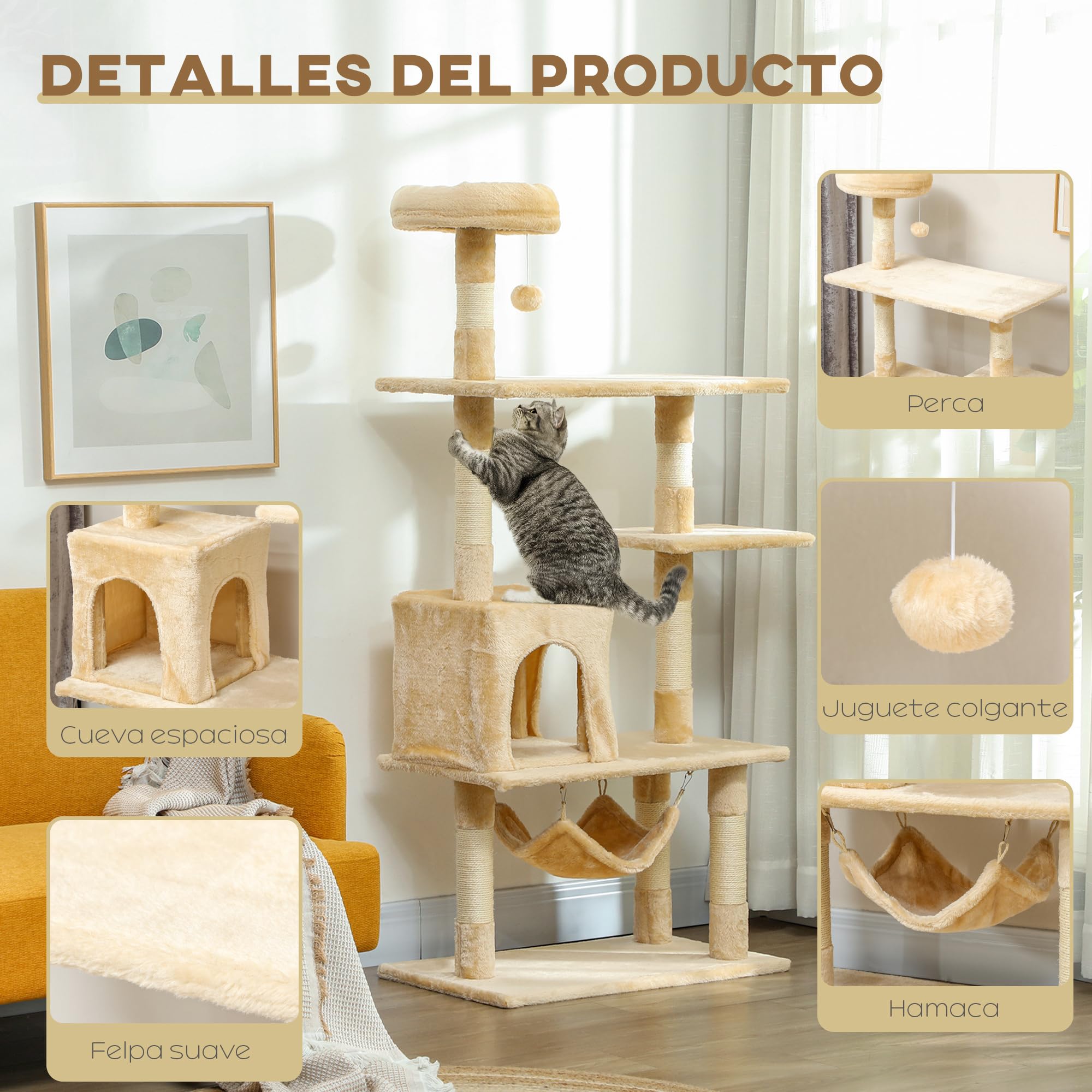 PawHut Albero Raschietto Gatto 152 x 70 x 40 cm Arboles rascadores Gatti Pelo e Giocare Nuovo