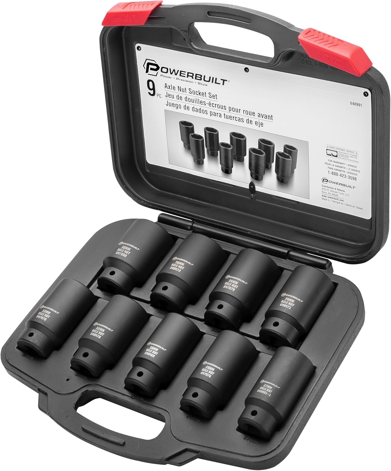 Powerbuilt 9 Piece Deluxe Axle Nut Socket Set, Tools for Removing Front Wheel Axle Nuts, Foreign Vehicles - 648991