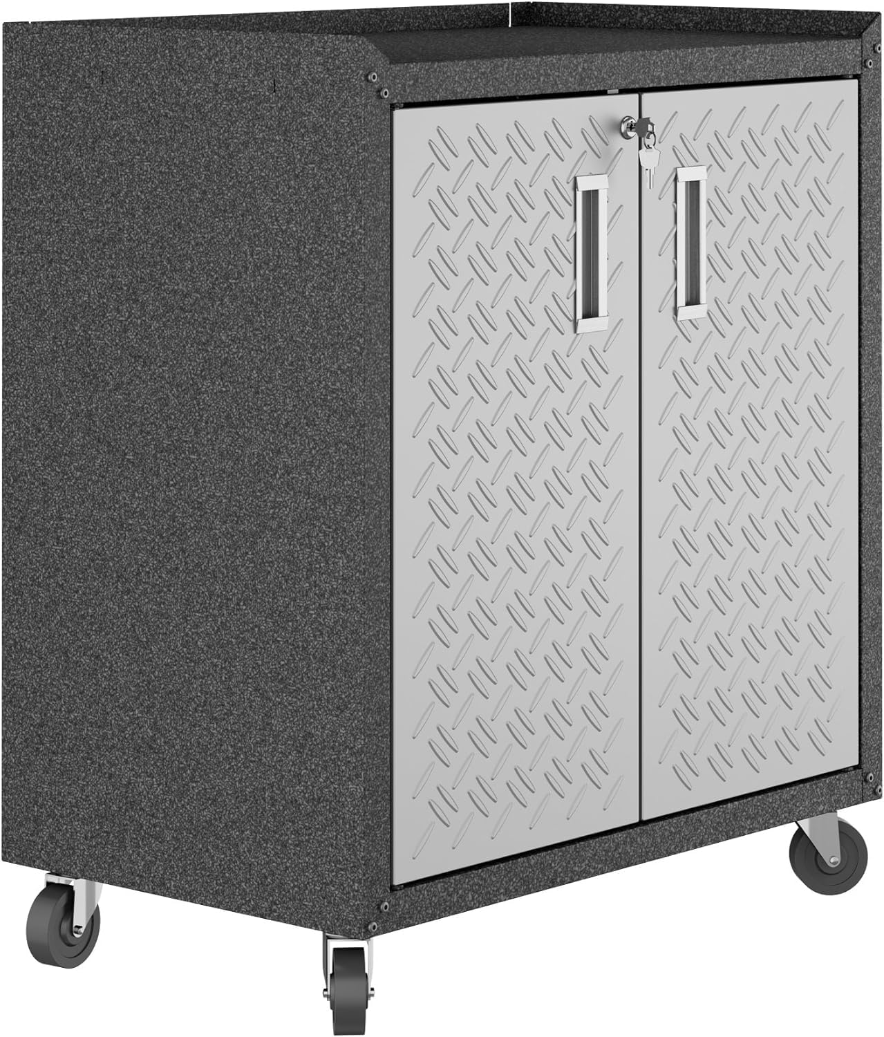 Manhattan Comfort Fortress Collection Modern Designed Mobile Storage Garage Cabinet Great For Tools and Supplies, Stainless Steel