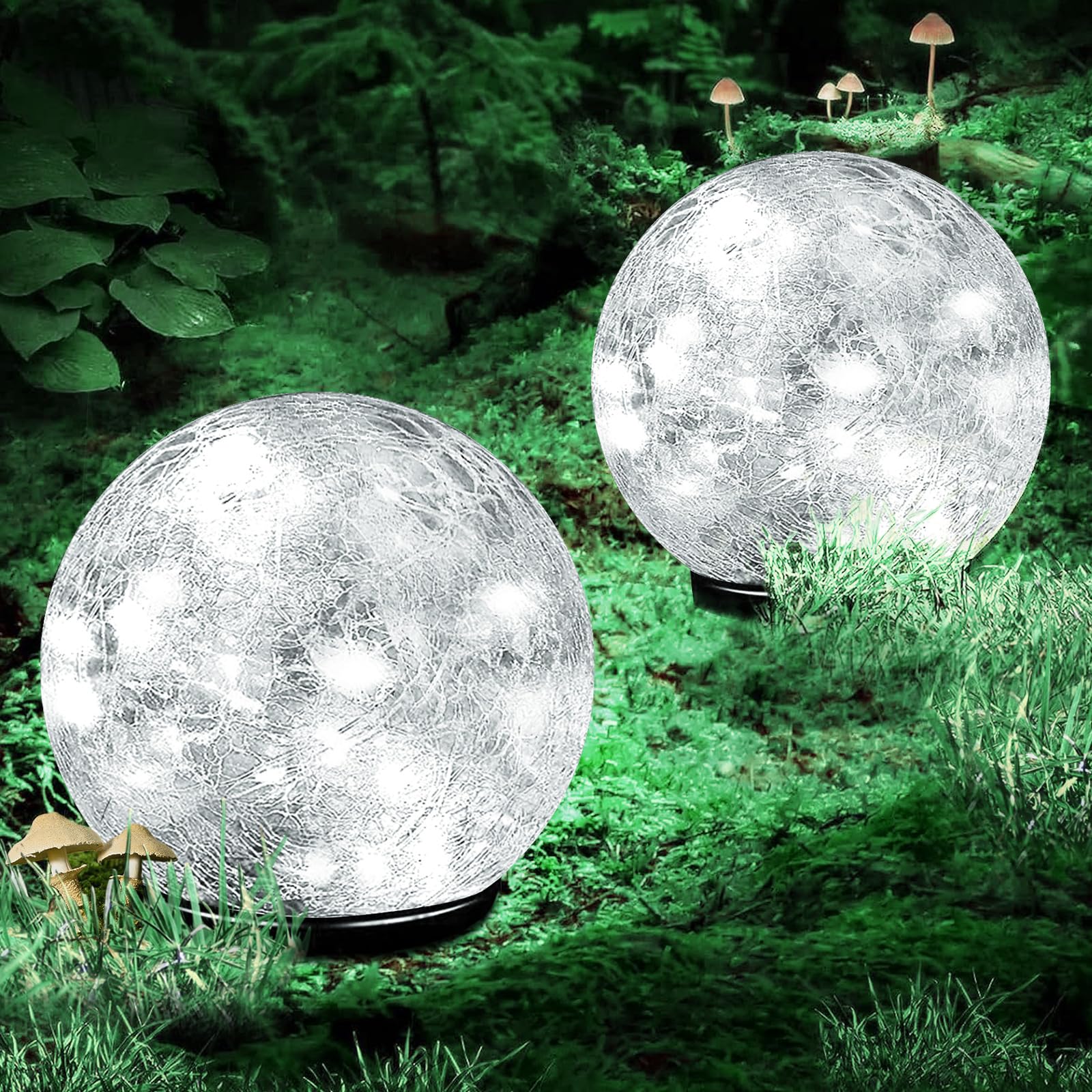 Coroor Garden Solar Ball Lights Outdoor Waterproof, 80 LED Cracked Glass Globe Solar Power Ground Lights for Path Yard Patio Lawn, Outdoor Decoration Landscape White (2 Pack 5.9'')