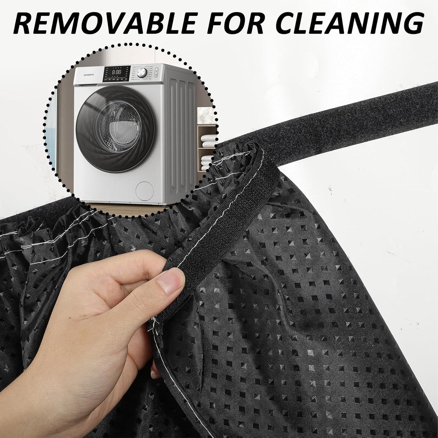 2 Pack Fabric Sink Skirt Diamond Bathroom Stitch Under Sink Skirt with Self Stick Adhesive Waterproof Fabric Under Sink Curtain Skirt for Extra Storage,Kitchen Sink Cover (Black,55 x 32Inch)