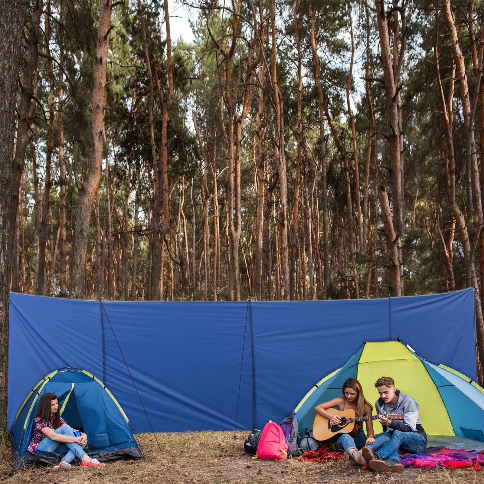 Parabrezza da Spiaggia Paravento da Campeggio, frangivento Portatile Pieghevole con Borsa for Il Trasporto e Pali in Acciaio, Riparo Solare Spiaggia, Parete for la Privacy