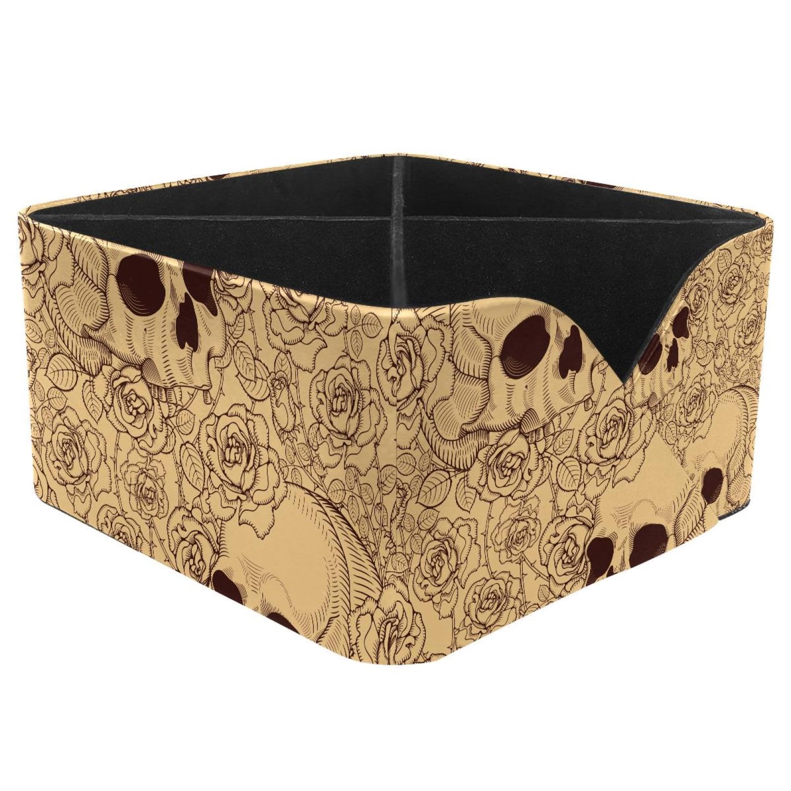 KengjuTesu Rose Flower Skull Pattern Desktop Organizer Pen Holder, Rectangular Pencil Cup for Office, Study and Makeup Stations