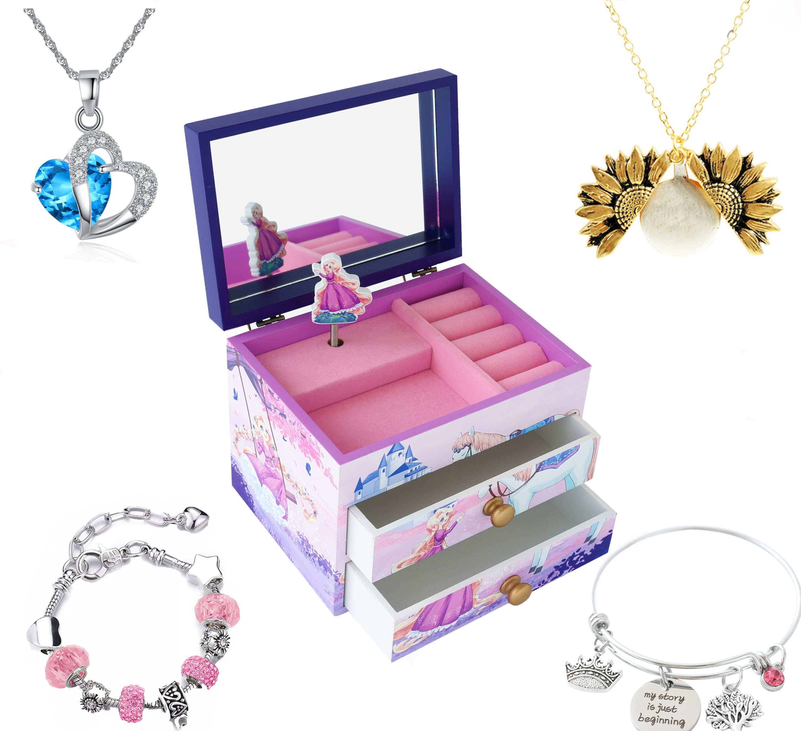 Agitation Unicorn Princess Wooden Musical Jewelry Box - Unicorn Gifts for Girls (A-Princess1)