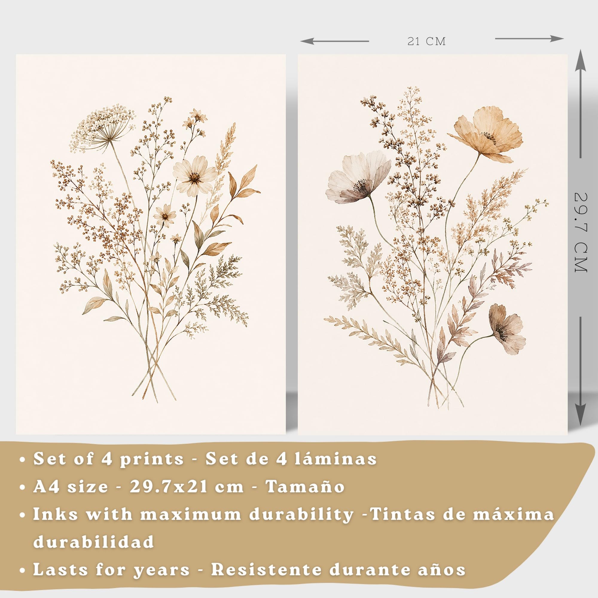 Nacnic Posters de Flores Silvestres Neutras con Acuarela Botánica Beige