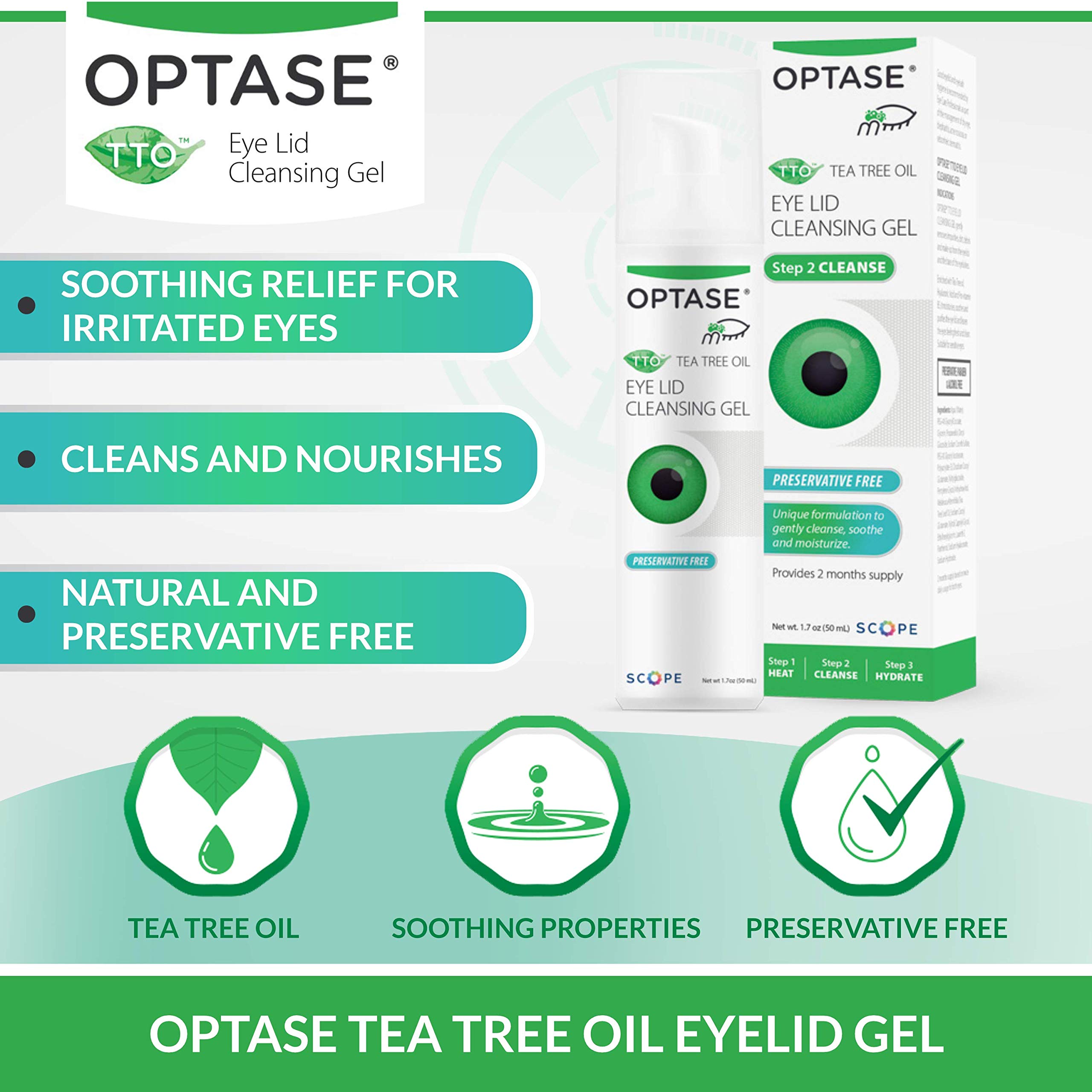 OPTASE TTO Eyelid Cleansing Gel Tea Tree Eyelid Cleanser for Dry Eye Preservative Free