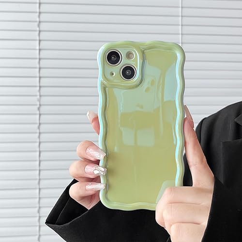 FABSPARK Funda para iPhone 13, Bonita Funda con Láser Colorido Retro Exquisito Borde Ondulado Rizado Curvo, Protector Estético de TPU Suave para