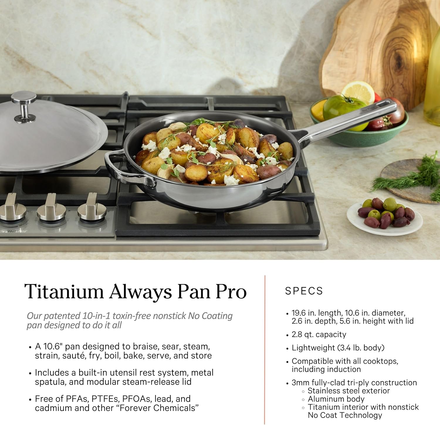 Our Place Titanium Pro Cookware Set | Standard & Mini Always Pans & Perfect Pots | Coating-Free Titanium Nonstick, Tri-Ply Stainless & Aluminum | Oven, Induction & All Cooktops up to 1000°F | Chrome