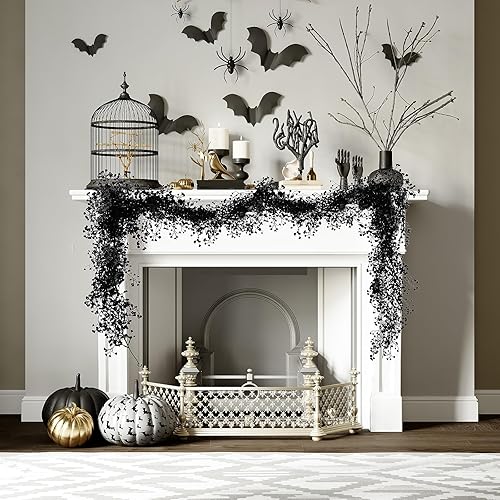 Miniatura 3 de RECUTMS Guirnalda negra de plantas colgantes artificiales, 2 unidades, guirnalda falsa de 5.6 pies, vegetación, helechos artificiales, hojas de