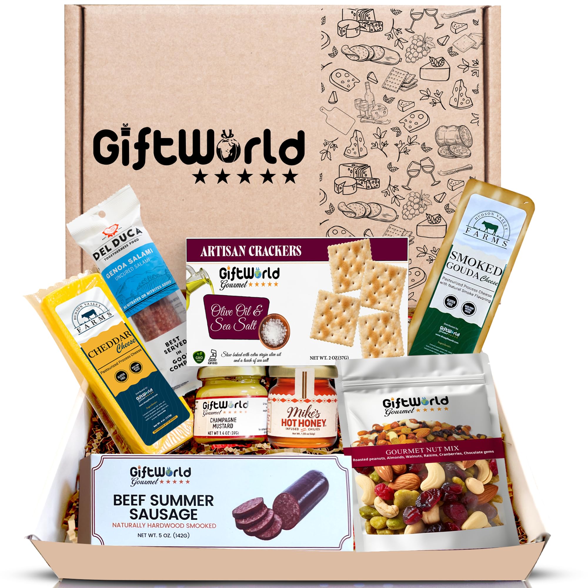 GiftWorld Cesto regalo per salumi estivi di manzo, salumi, articoli alimentari per salumi, cesti regalo di carne e formaggio, regali alimentari per uomini e donne, campionatore di carne per affari