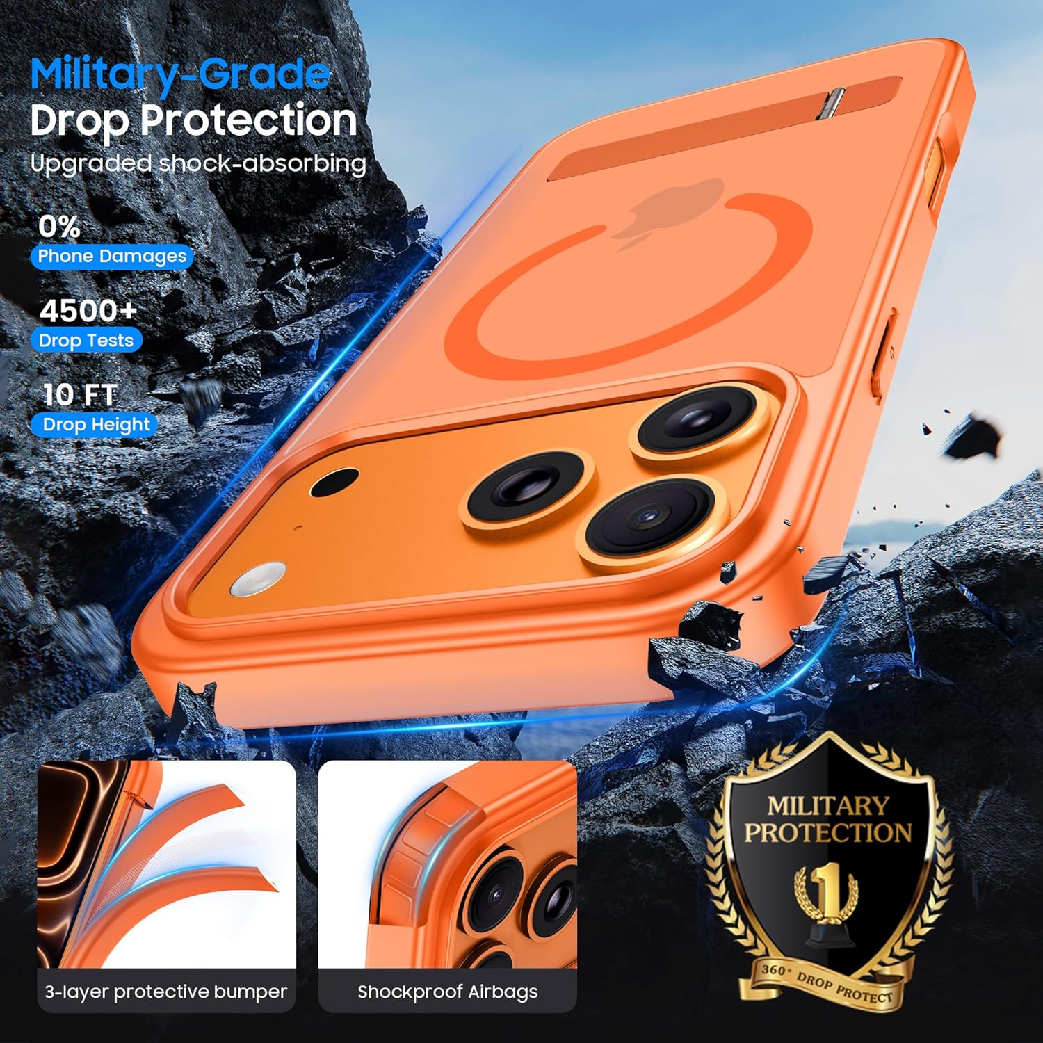 for iPhone 17 Pro Case with Stand, Compatible with MagSafe, Camera Lens Protector, Translucent Matte Slim Silicone Shockproof Magnetic Phone Cover, Orange - Image 4