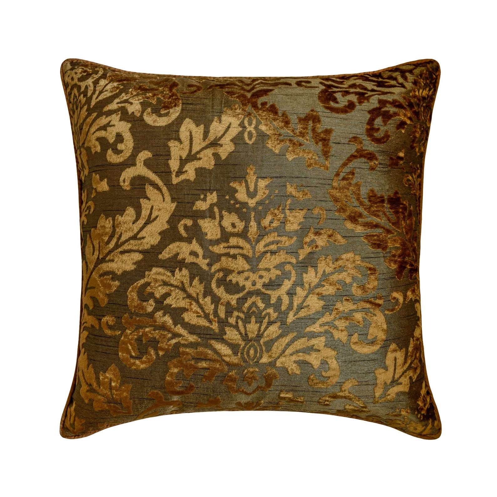 The HomeCentric Decorative Olive Green Pack of 2, 35x35 cm (14"x14") Cushion Covers, Velvet Burnout Velvet Cushion Covers, Damask Pattern Modern Style - Folding Flames