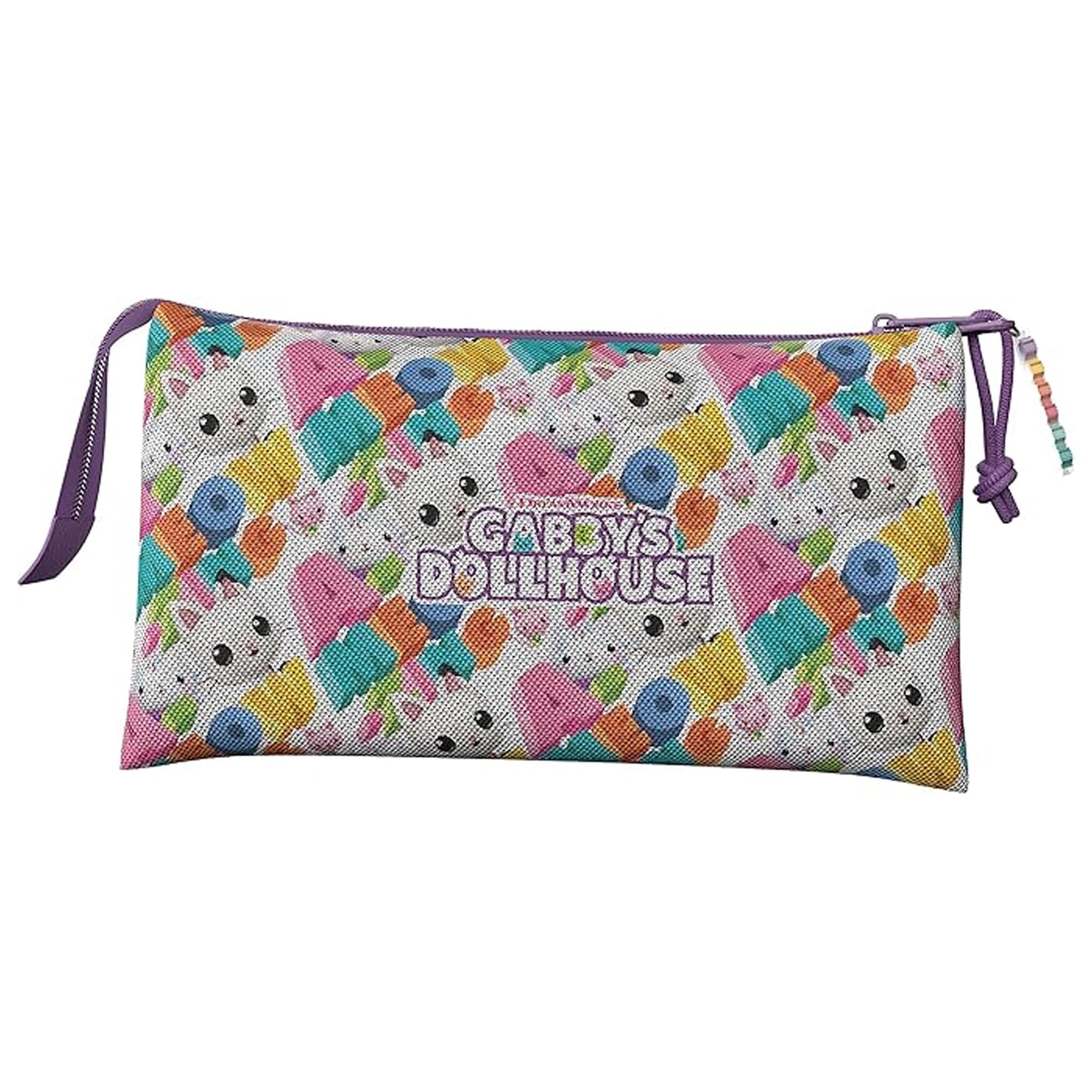 CYP BRAND Gabby- Triple Pencil Case, Pencil Case, 5 Compartments, Preschool, Pencil Case, Gabby, Pandy Patitas, Purple Color