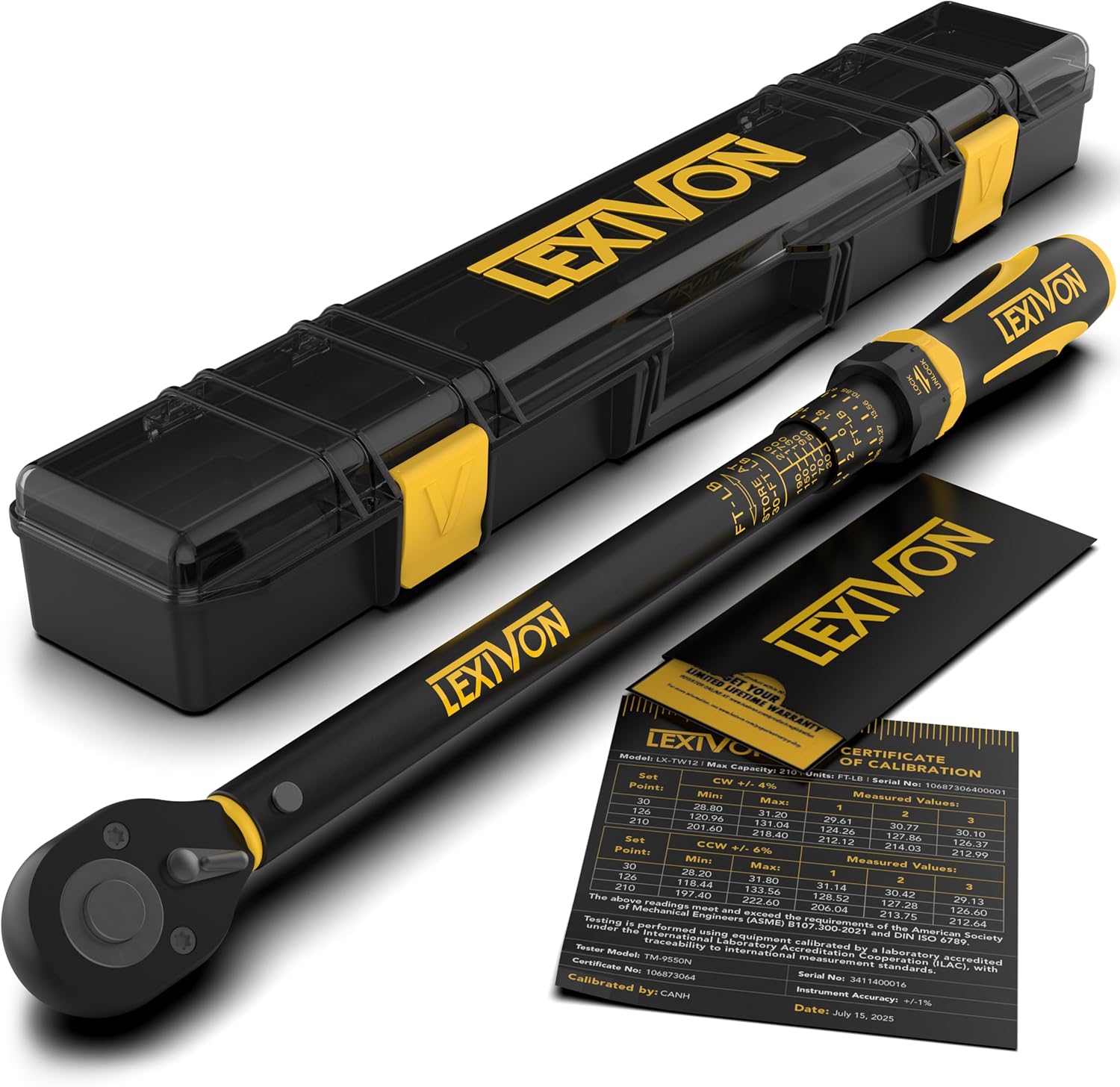 LEXIVON Torque Wrench, 1/2-Inch Drive, Dual Scale 30-210 FT-LB (40.7-284.7 N·m), Premium Rubber-Grip Handle, Deluxe Hybrid Case (LX-TW12)