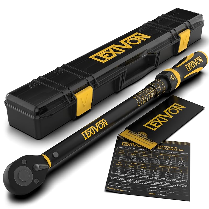 Chave de torque LEXIVON com acionamento de 12,7 mm (1/2 pol.), escala dupla de 40,7–284,7 N·m, cabo emborrachado e estojo híbrido LX-TW12