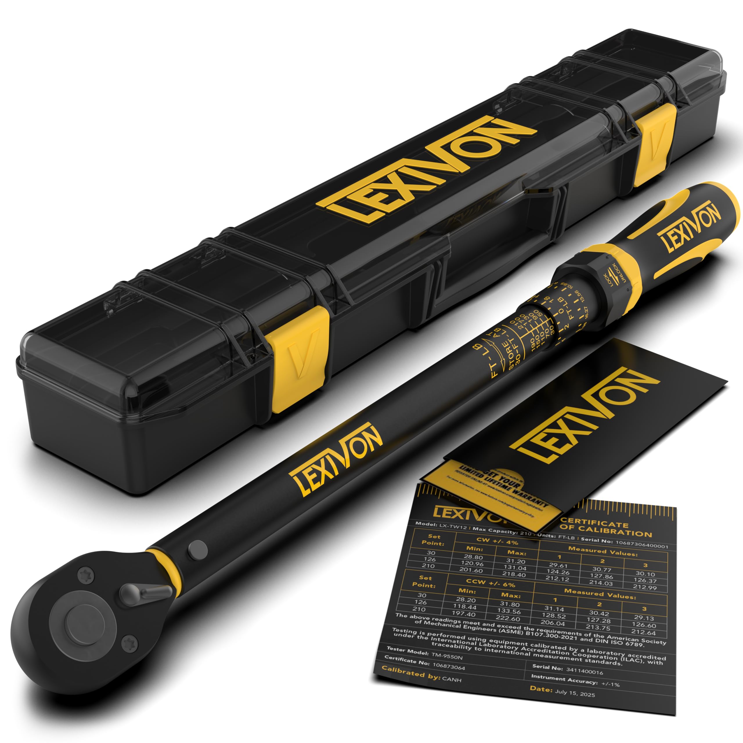 LEXIVON Torque Wrench, 1/2-Inch Drive, Dual Scale 30-210 FT-LB (40.7-284.7 N·m), Premium Rubber-Grip Handle, Deluxe Hybrid Case (LX-TW12)
