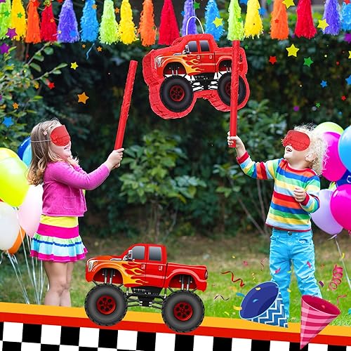 Miniatura 4 de Piñata de camión pequeño, piñata de camión de cumpleaños para niños, piñata de construcción con palo, confeti para niños, suministros de fiesta de