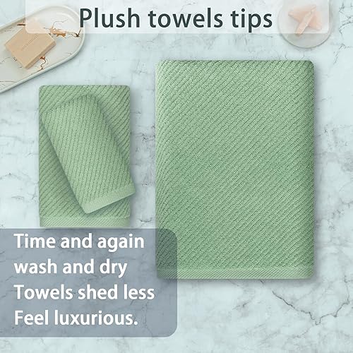 Vista 430 de VOOVA & MOVAS Toallas verdes para baño, 100% algodón, de secado rápido, ligeras, gruesas, suaves, juego de toallas de 6 piezas, 2 baños grandes