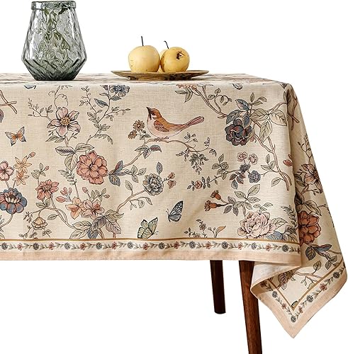 ISAENNE - Mantel francés para mesas cuadradas, mantel de lino con flores y pájaros, resistente y duradero para comedor, Acción de Gracias, cocina,