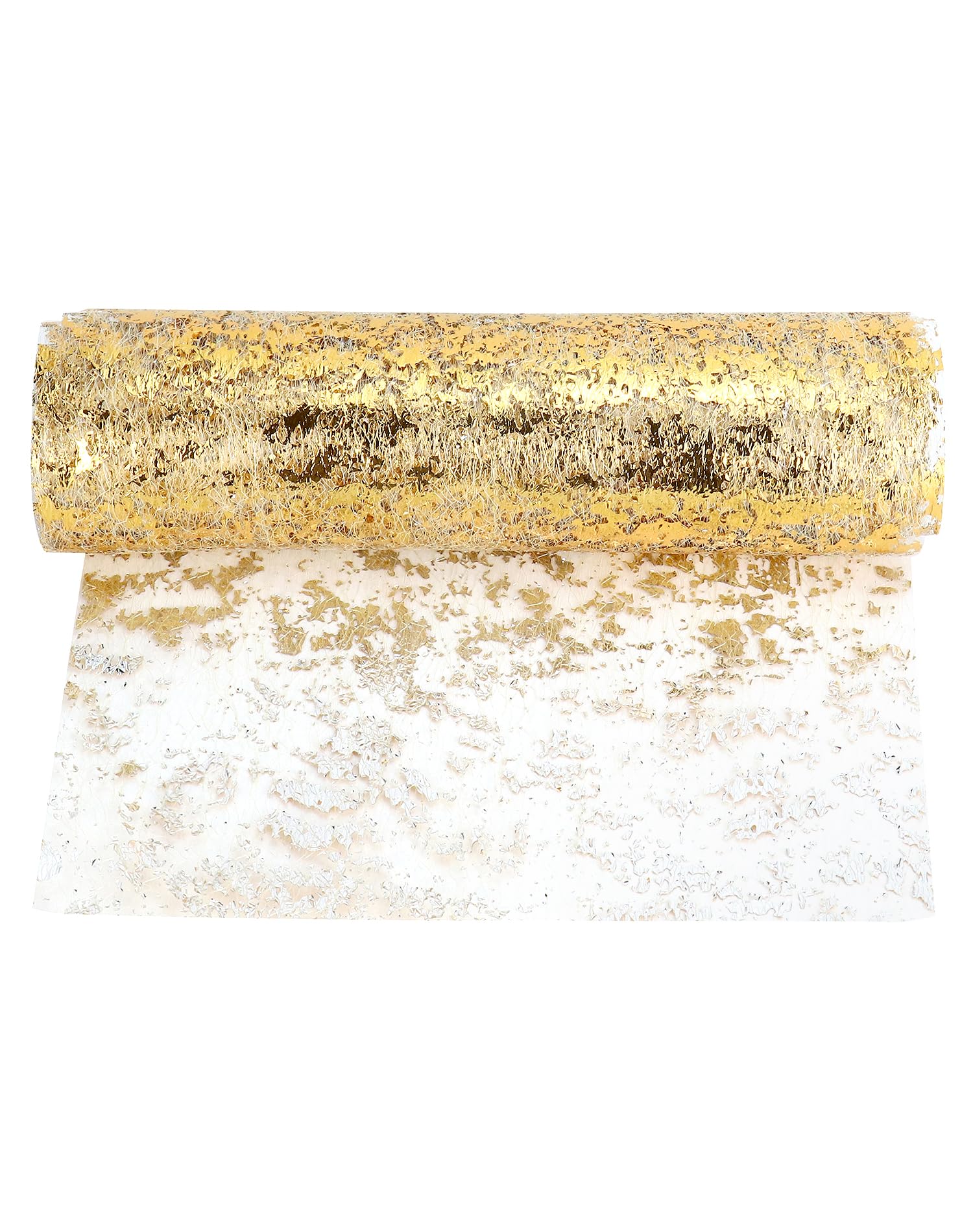 QWORK® Metallic Gold Table Runner, 28cm x 20m Polyester Fabric Netting with Unique Foil Design, Perfect for Weddings Parties - Image 2