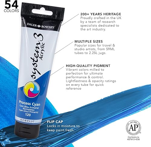 Miniatura 3 de Daler Rowney System3 - Juego de pintura acrílica de 5 tubos para adultos, suministros de pintura acrílica para artistas y estudiantes, pinturas