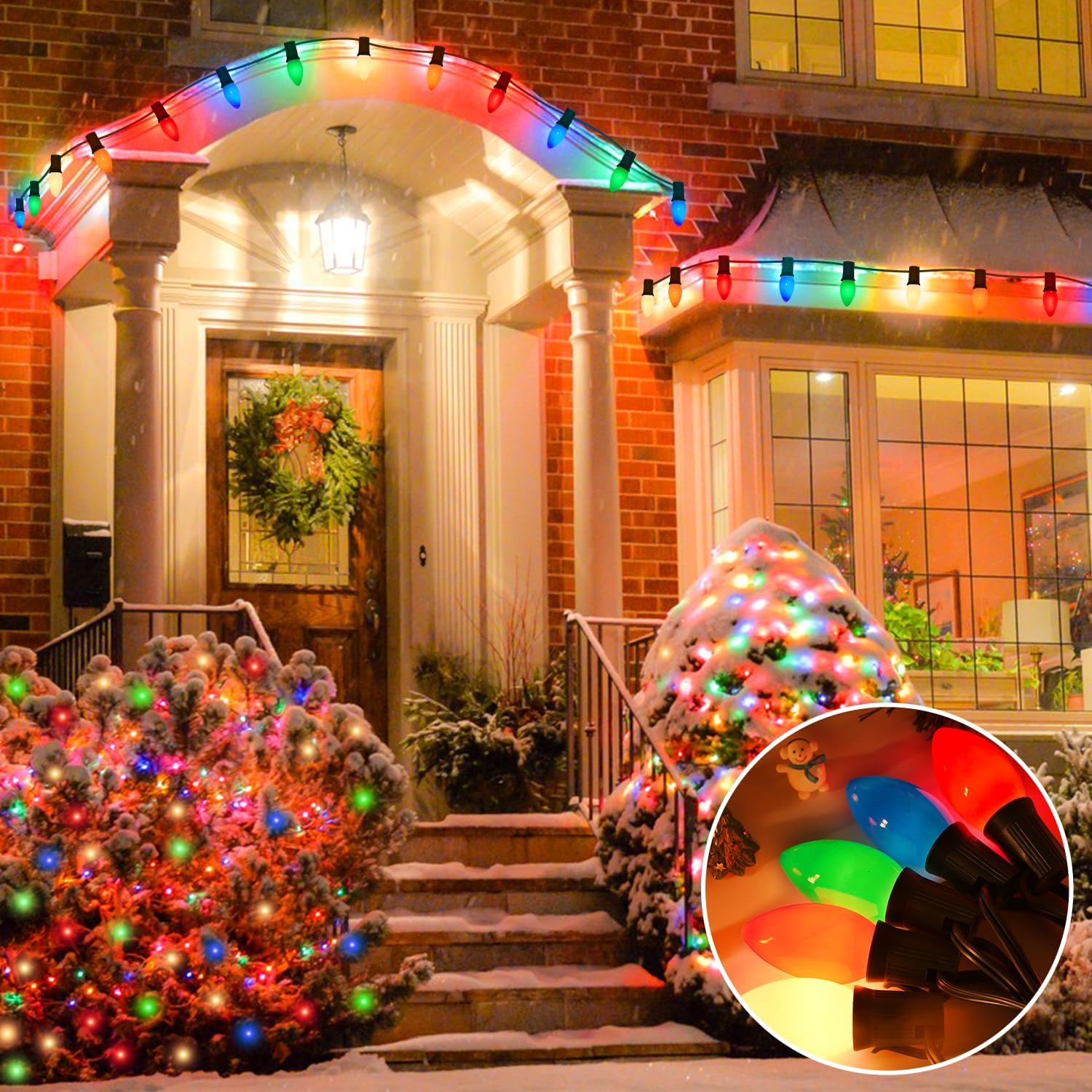 PASUTO C7 Christmas Replacement Bulbs, 25 Pack Multicolor Ceramic Light Bulbs for Christmas Outdoor Indoor String Lights, E12/C7 Base, 5 Watt
