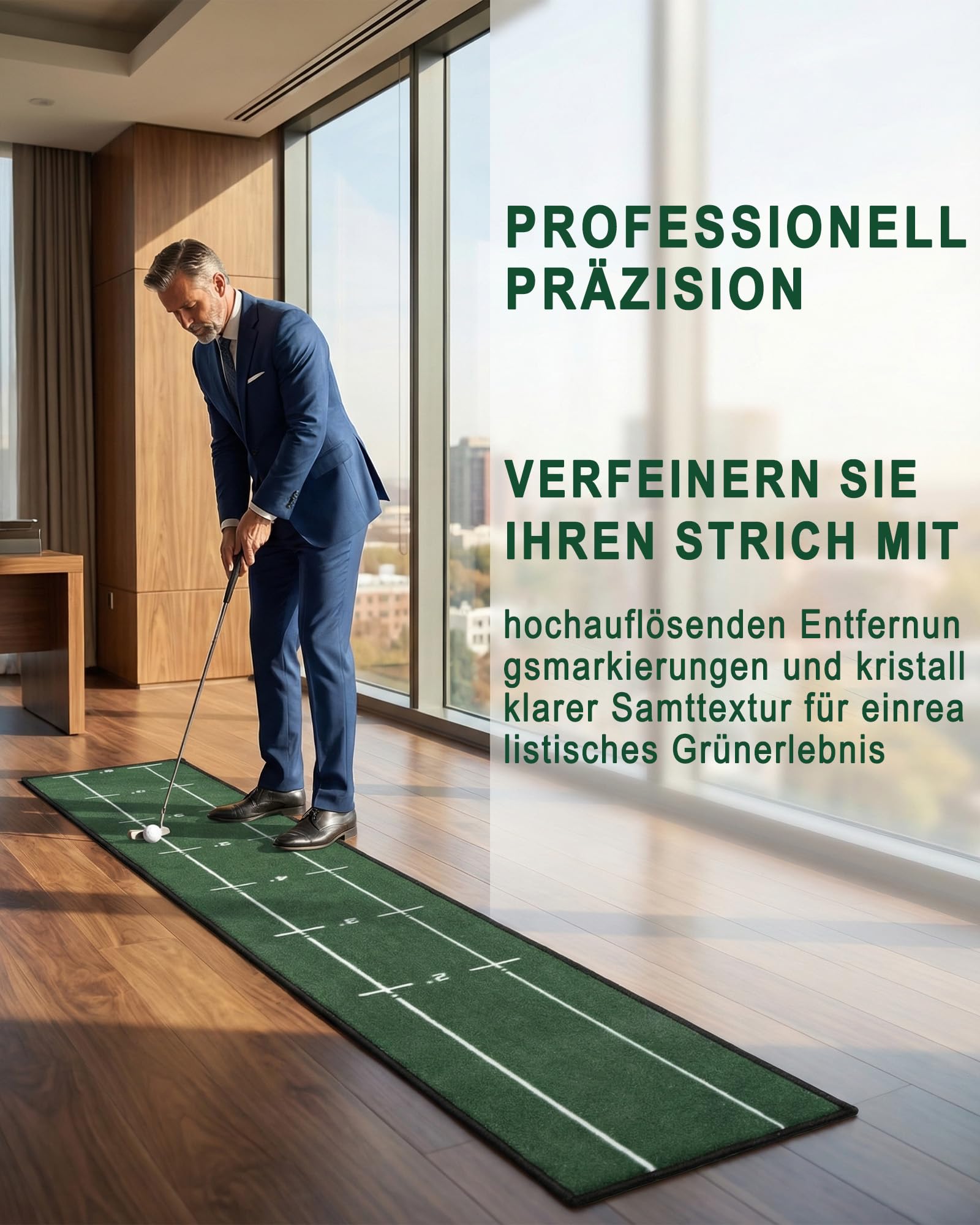 Golf Putting Matte: Putting Alignment Matte 280x28cm mit Linienführung für Putting Training Minigolf für Zuhause Indoor Golf Matte Büro Home Practice für Golfer Männer