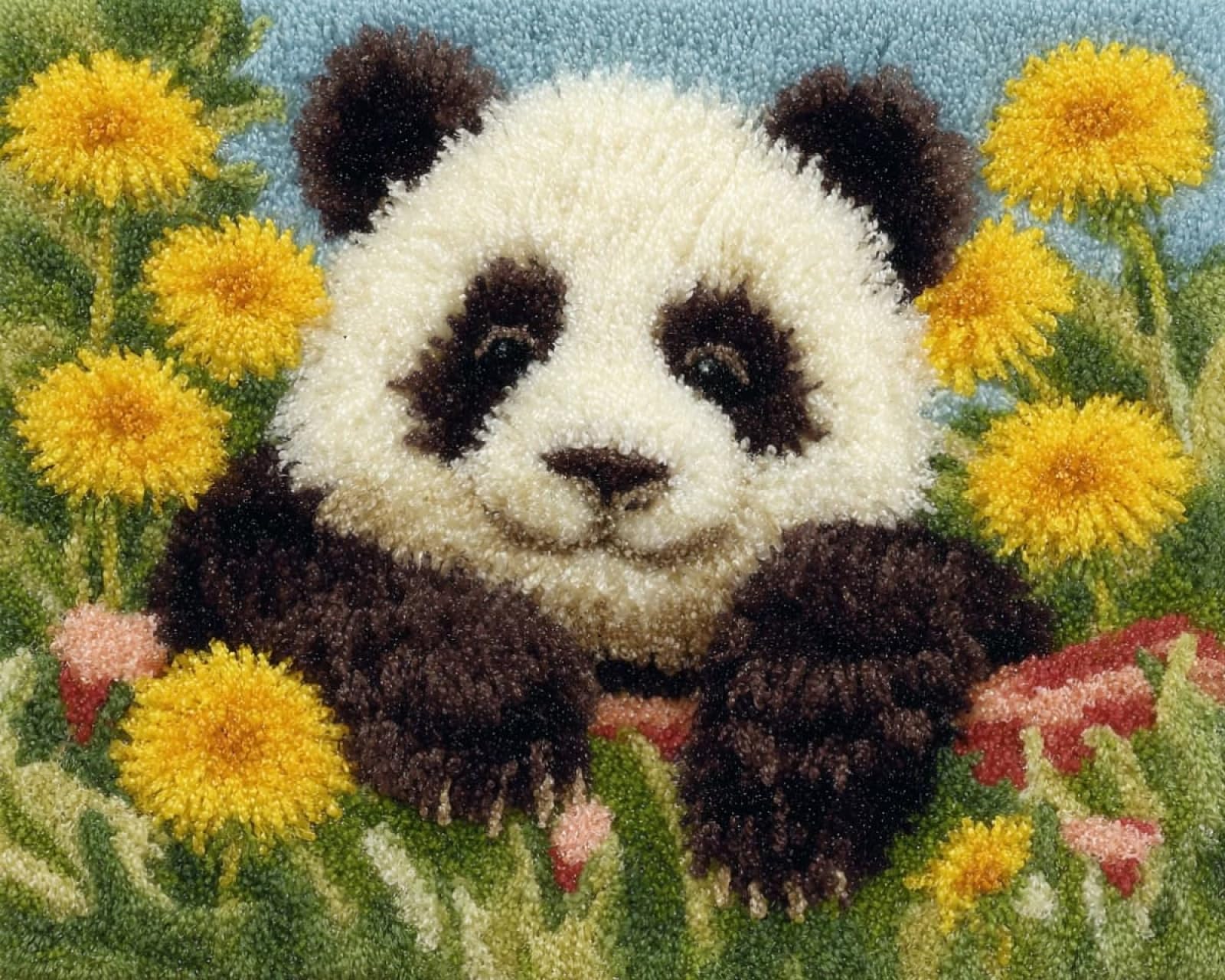 Wallphantom Latch Hook Rug Kits,Pandas and Dandelions,DIY Crochet Rug Making Kit for Adults Kids,3D Cross Stitch Carpet Embroidery Needlework Crocheting for Home Decor,60x90cm