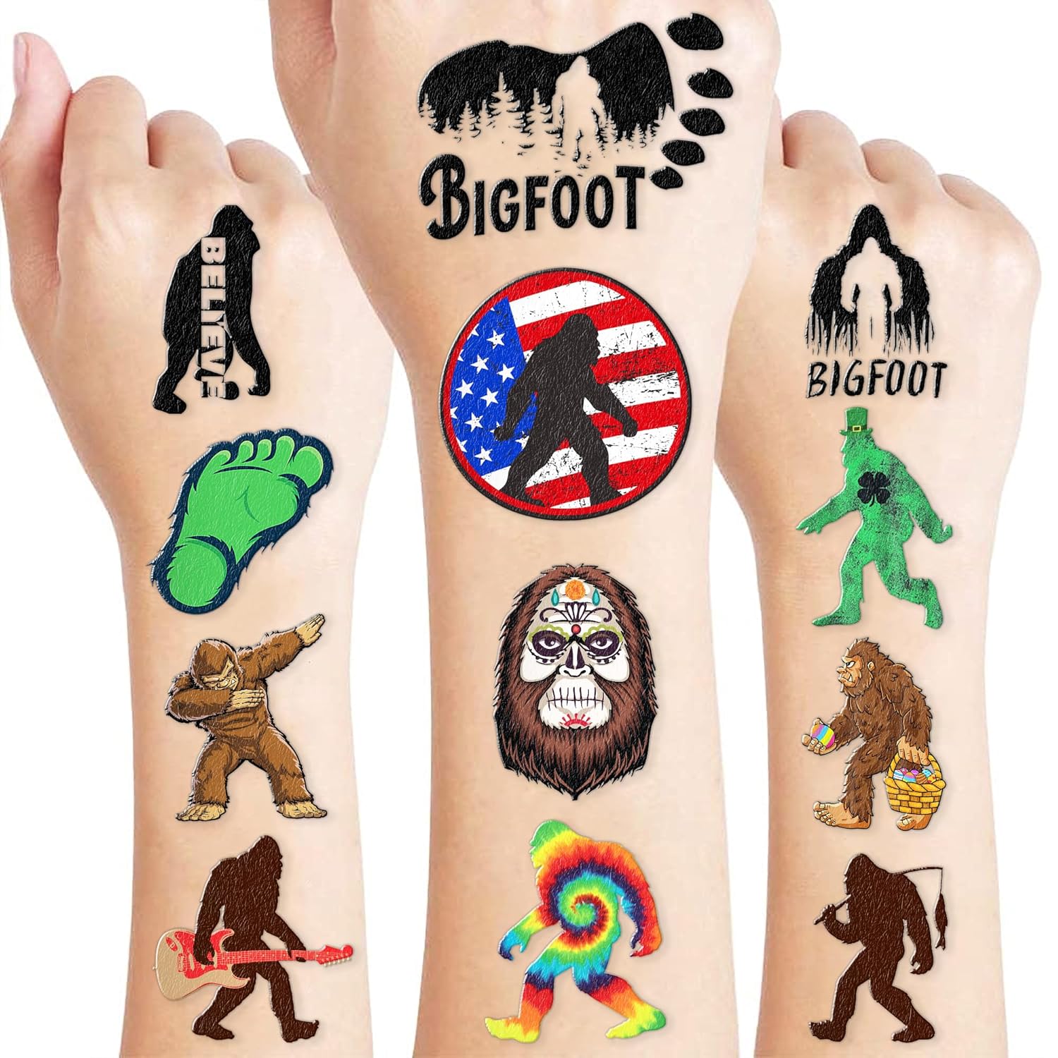 Bigfoot Jungle Temporary Tattoos Sticker for Kids Birthday Party Supplies Decorations Party Favors 80PCS Tattoo Sasquatch Halloween Easter Holiday Themed Cute Kids Boys Girls Gifts Ideal Prizes Reward