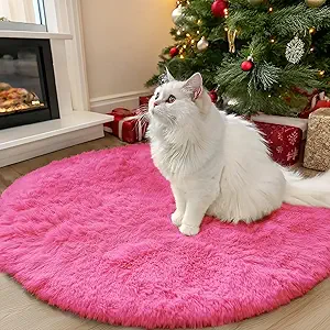 OLANLY Hot Pink Round Rugs for Bedroom - Machine Washable, 3 ft Circle Area Rugs for Living Room, Soft and Fluffy Shaggy Carpet for Teen Girls and Boys, Nursery Rooms, Dorms, Home Decor Aesthetic