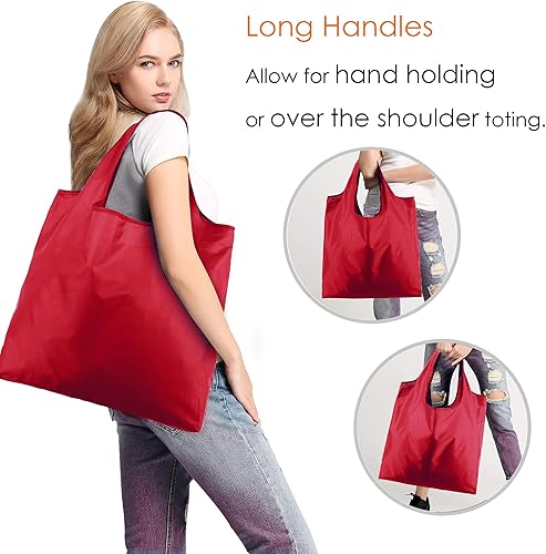 Vista 223 de BeeGreen Bolsas para comestibles, lavables a máquina, paquete de 12 bolsas extragrandes reutilizables, resistentes, plegables con banda Moss Marrs