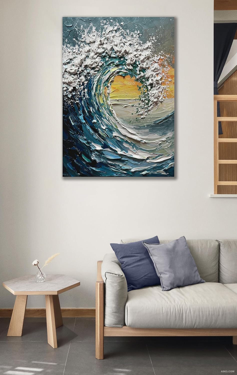 V-inspire 3D Textured Wave Oil Painting, 28x40 Inches, Abstract Canvas Art with Black Frame