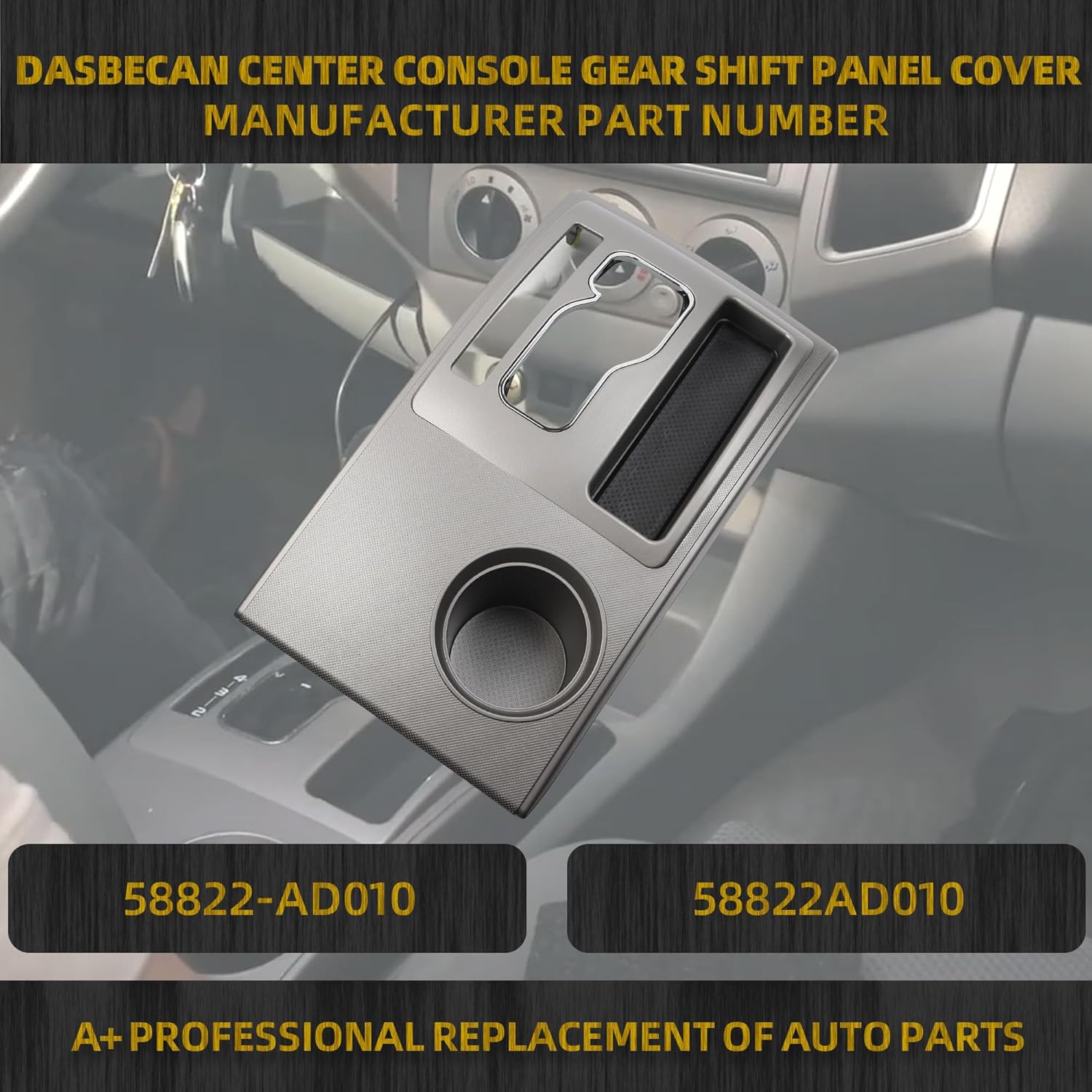 Dasbecan Silver Center Console Shifter Bezel Gear Shift Panel Cover Cup Holder Trim Compatible with Toyota Tacoma 2005-2015, Gear Shift Trim Replaces# 58822AD010 58822-AD010