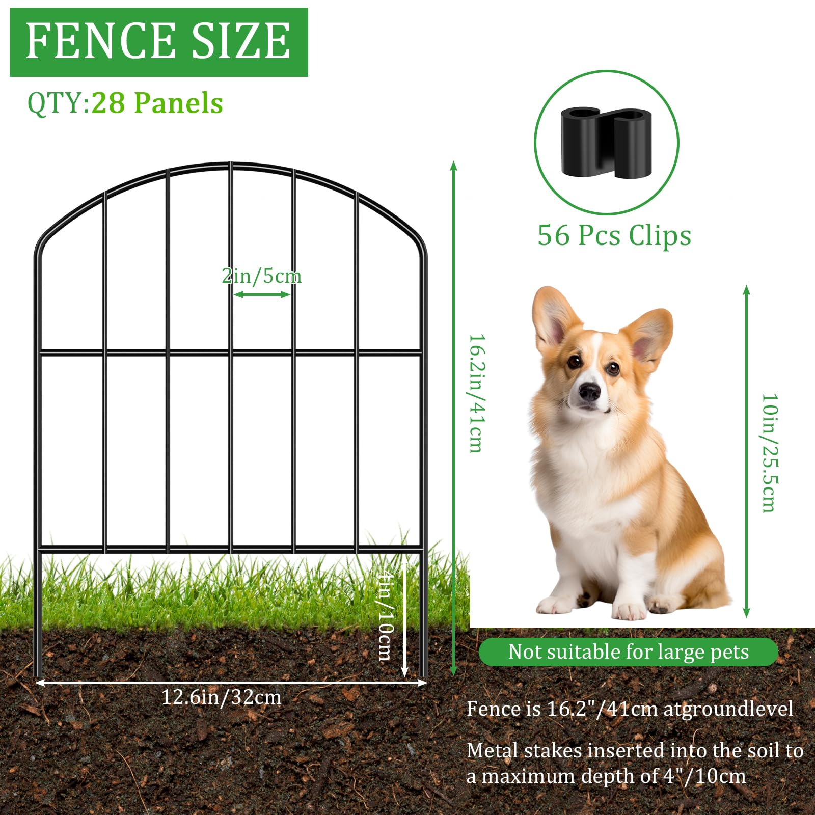 LIANTRAL 28 Pezzi Recinzione per Animali in Metallo, Recinzione Decorativa da Giardino a Innesto 41 cm x 9 m, Design Curvo, Antiruggine, Nessuna Necessità di Scavi, Recinzione per Cani e Conigli