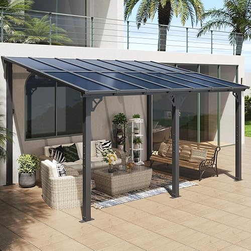 Miniatura 8 de Aoxun Gazebo de 10 x 10 pies, elegantemente montado en la pared, presenta una cautivadora pérgola en espacio libre para tu patio al aire libre, para