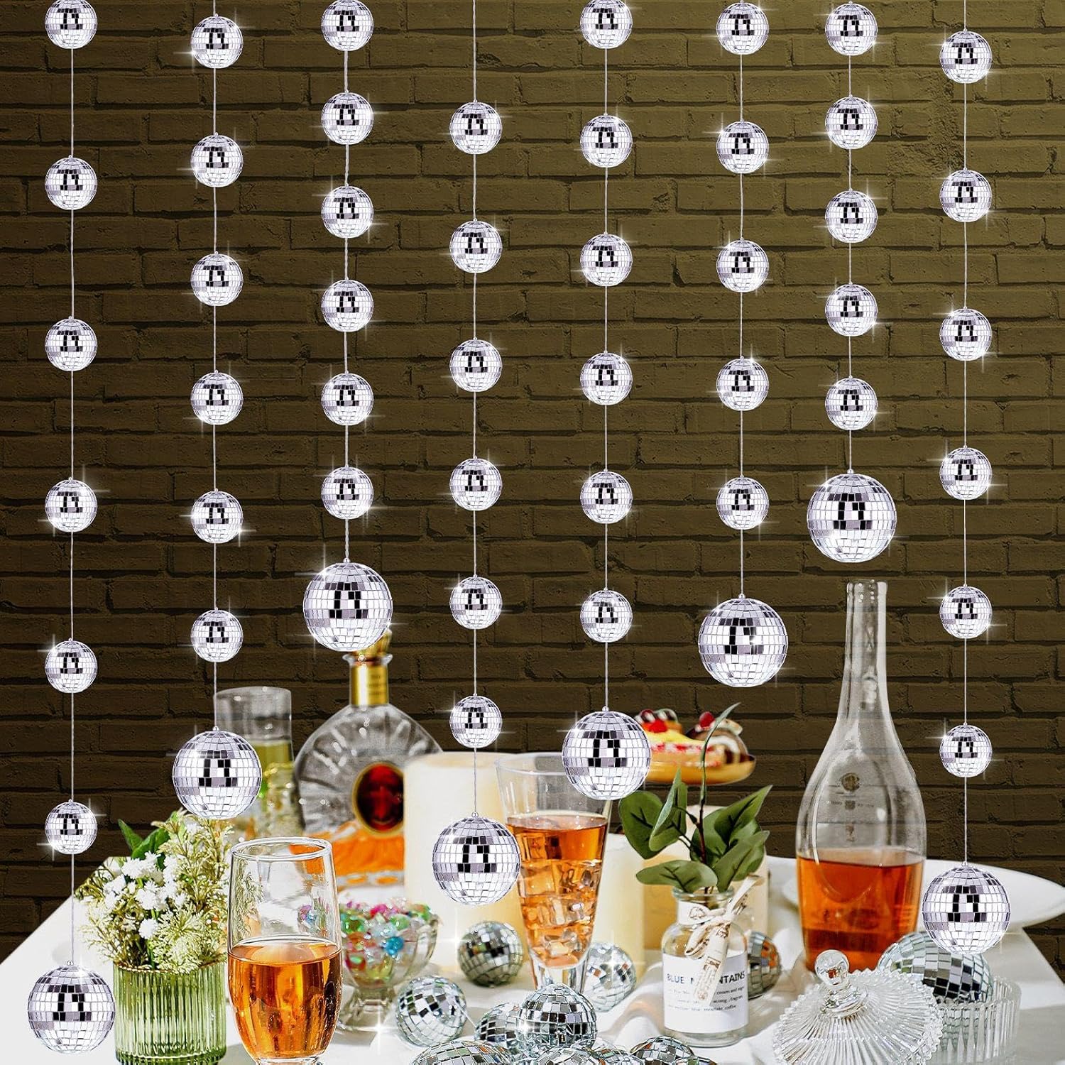 Sumind 8 Pack Disco Party Decorations Mini Disco Ball Garlands Silver Mirror Ball Hanging Banner Silver Streamer Curtains for Birthday Wedding Christmas Party Backdrop Supplies(2 Inch, 3 Inch)