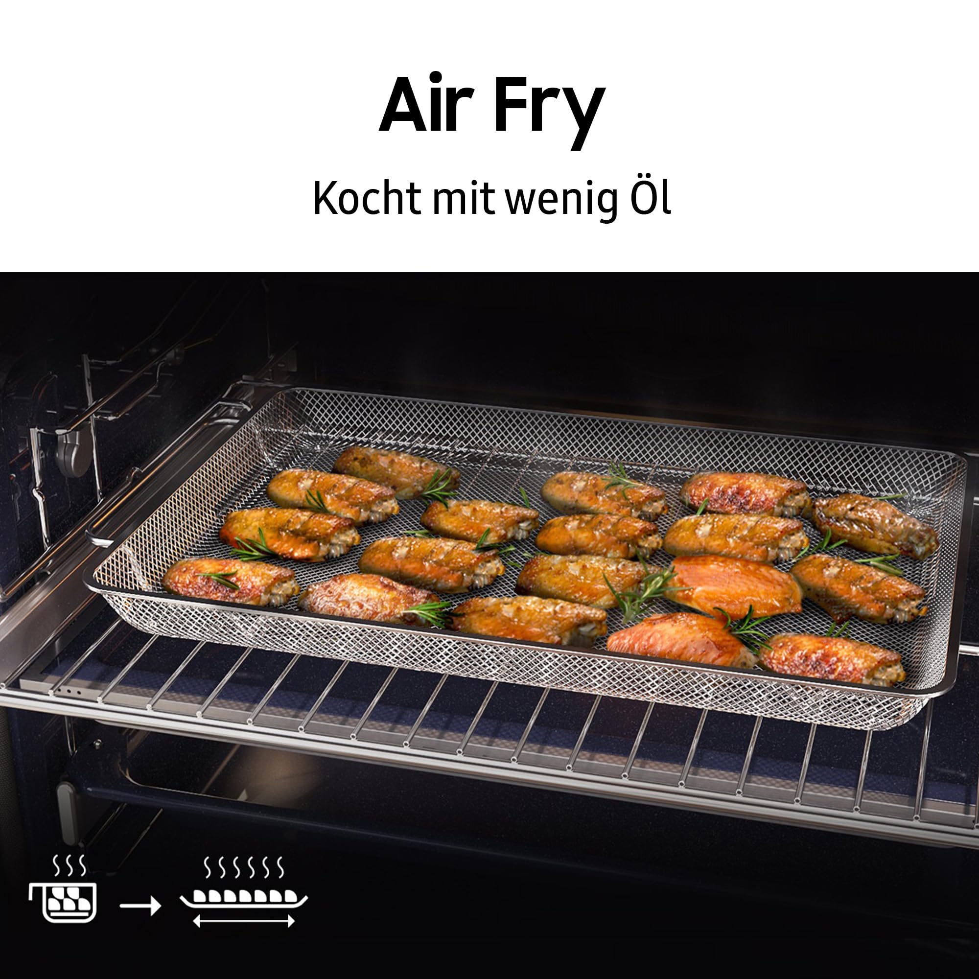 Samsung NV7B7997ADK/U1 Dual Cook Einbaubackofen, Dampfgaren mit 700-ml-Wassertank, 76 l, Pyrolytische Selbstreinigung, Automatische Türöffnung, Kamera, SmartThings Cooking, Air Fry, Schwarzes Glas