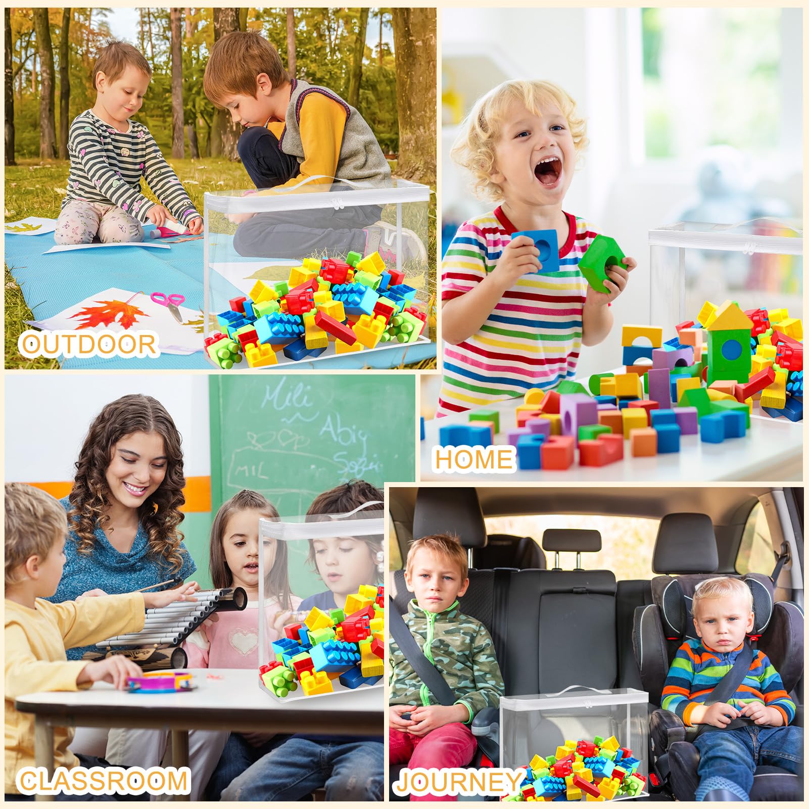 8pcs Sac De Rangement Avec Fermeture Éclair, 32x31x8cm Transparent PVC Pour Jouets, Blocs De Construction, Puzzles