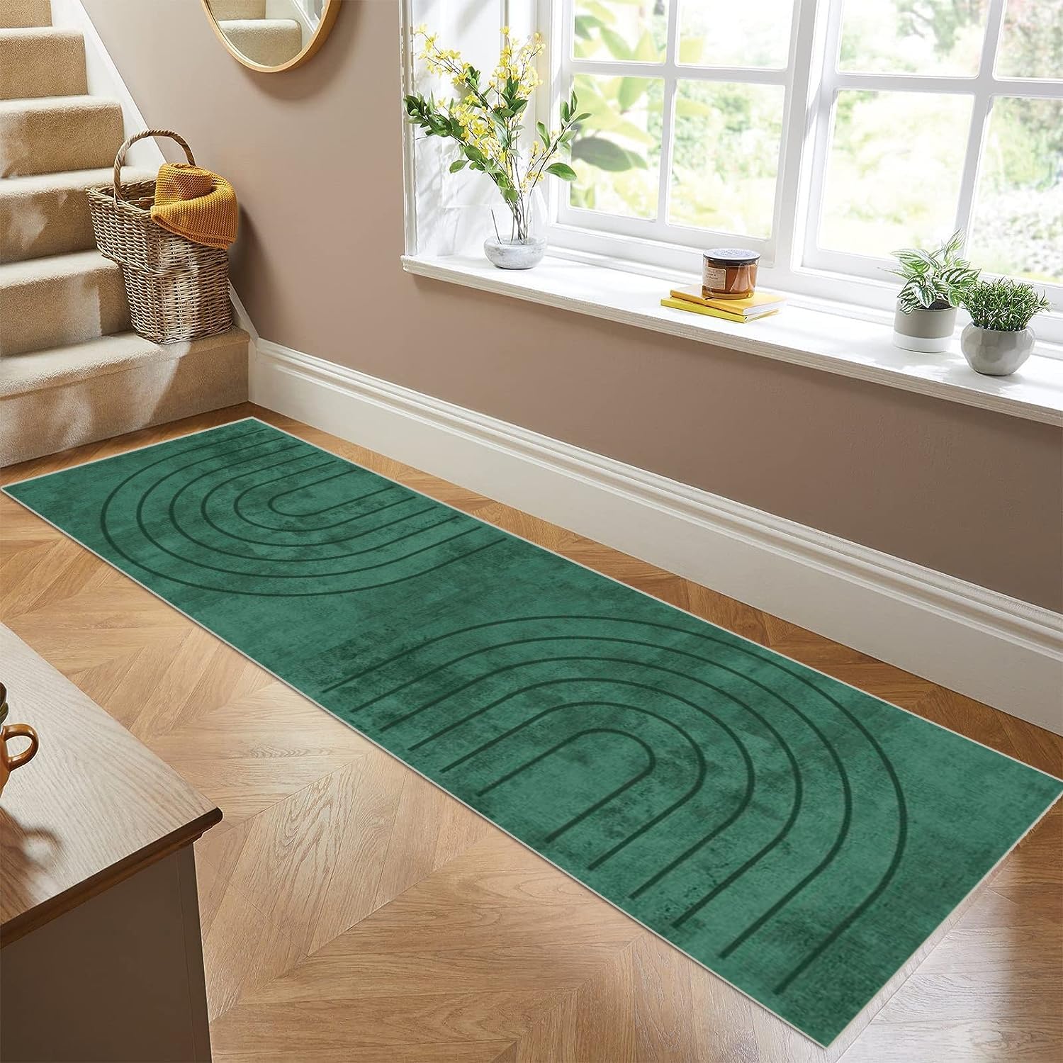 Tapis antidérapant vert foncé lavable pour éviter les glissades