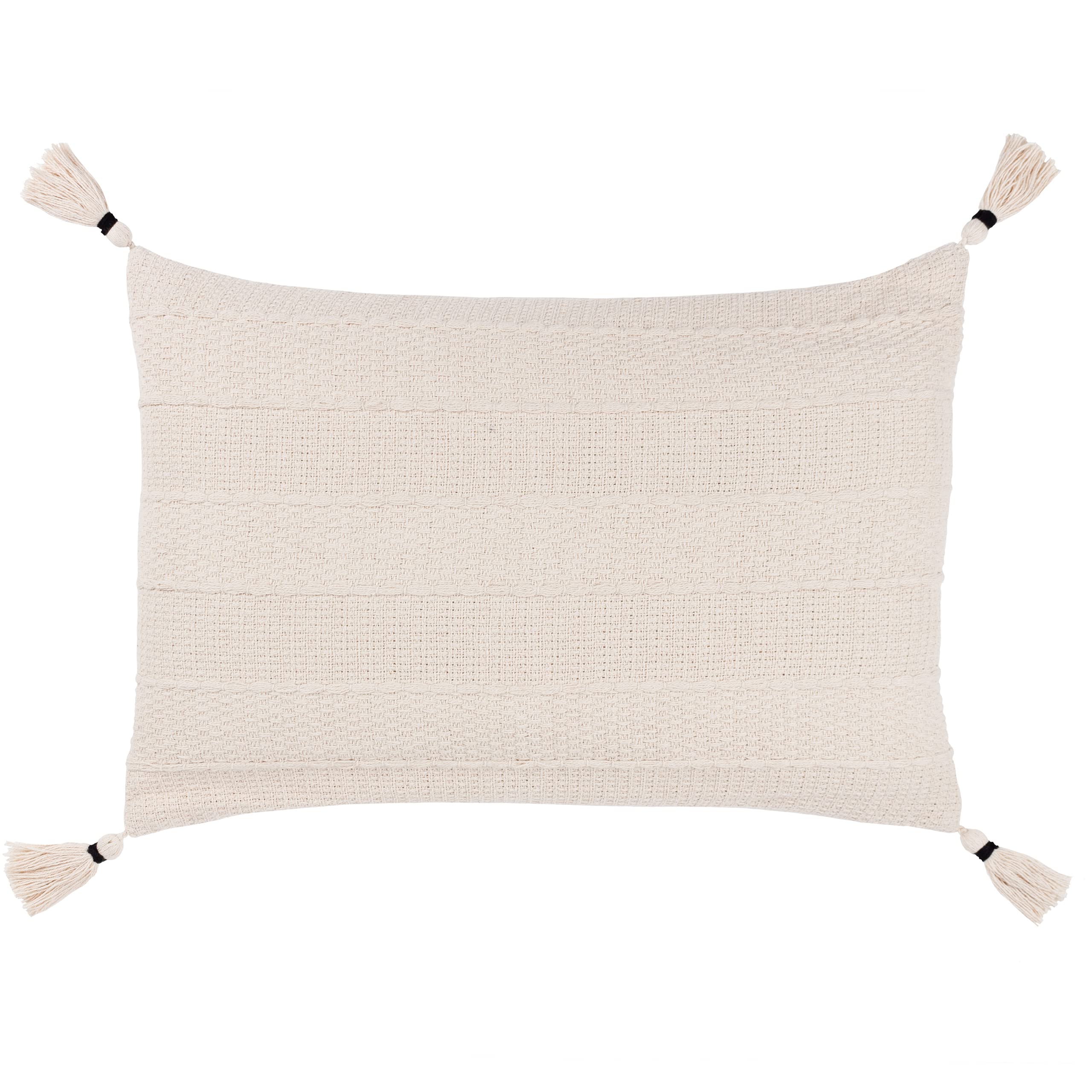 Yard Furn Caliche Textured Tasselled Cushion – Polyester Filled Braided Cotton Weave (Natural – 40x60cm)