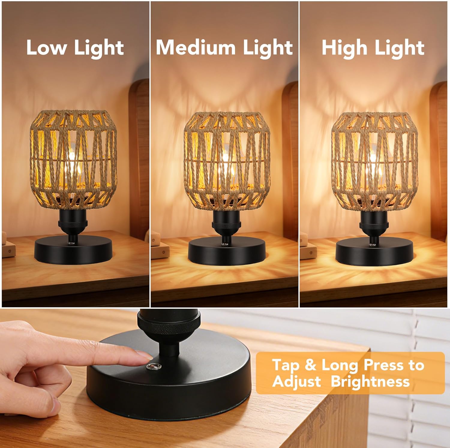 WIHTU 2 Pack Rechargeable Table Lamps, Cordless Lamp with 5000 mAh Battery Operated, Outdoor Wireless Rattan Touch Lamps, Portable Dimmable Lamp for Restaurtrant Home Camping Patio (Bulbs Included)