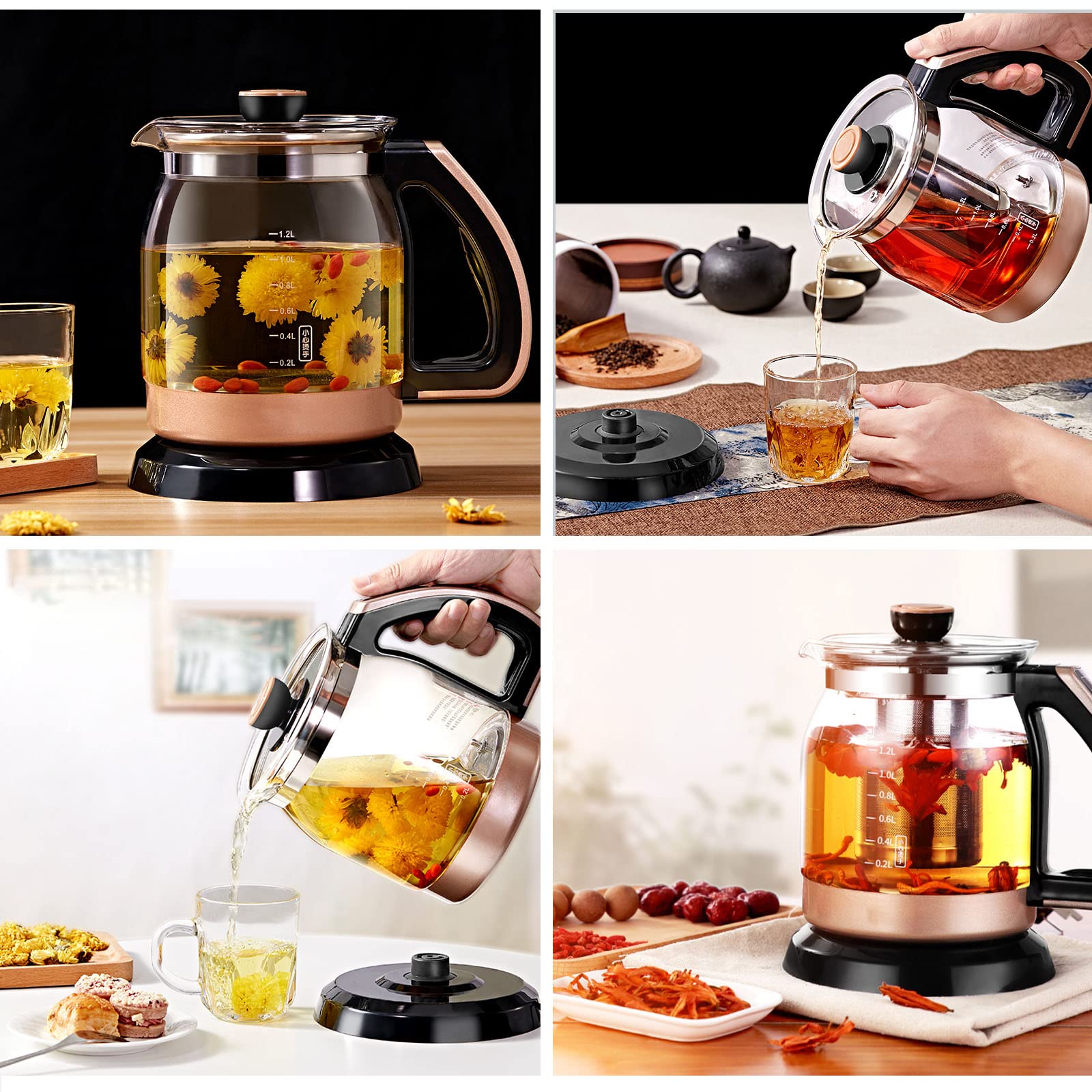 Vetro borosilicato Rapida ebollizione Elettrico bollitore d'Acqua LED indicatore Luminoso, Mantenere la Funzione Calda, 1.2L, Controllo della Temperatura (40 ℃ - 80 ℃)