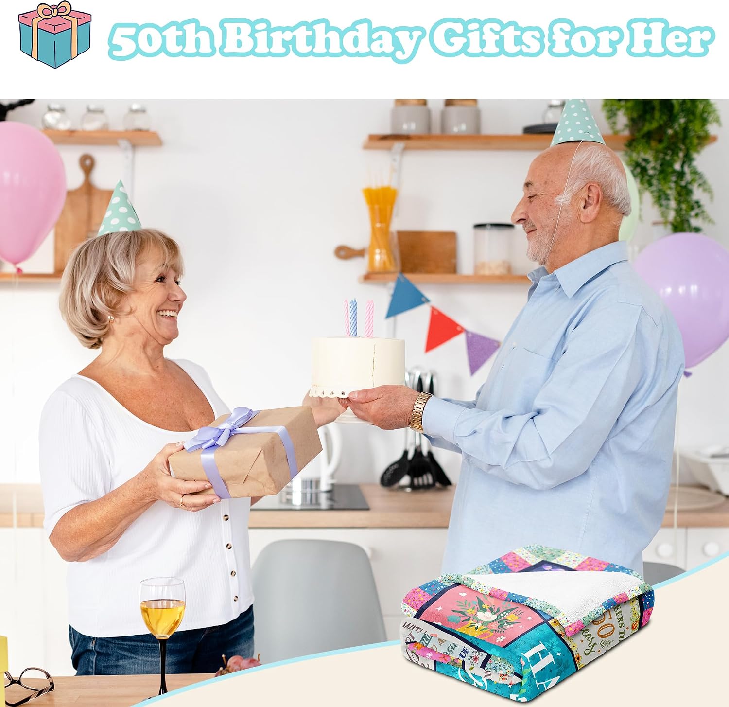 Butonus 50th Birthday Gifts for Women Blanket 60x50in, 50 Year Old Gifts for Women, Unique Happy 50th Birthday, 1976/Fifty Birthday Present for Her