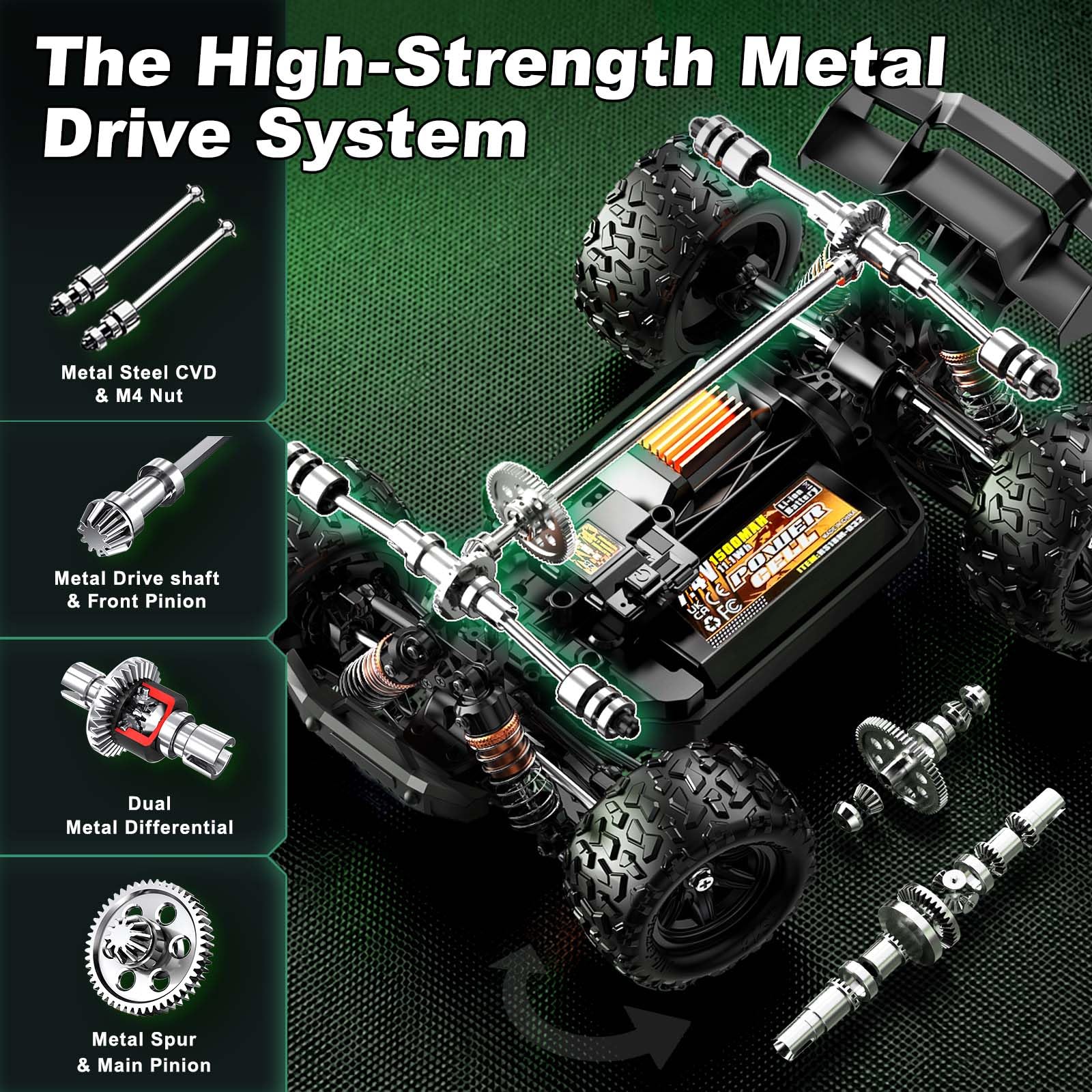 Coche Teledirigido Adulto 1:18 Brushless RC Offroad 4x4 52 km/h | Coche RC todoterreno RTR con amortiguadores de aceite, transmisión metálica, 2 baterías y 2 carrocerías