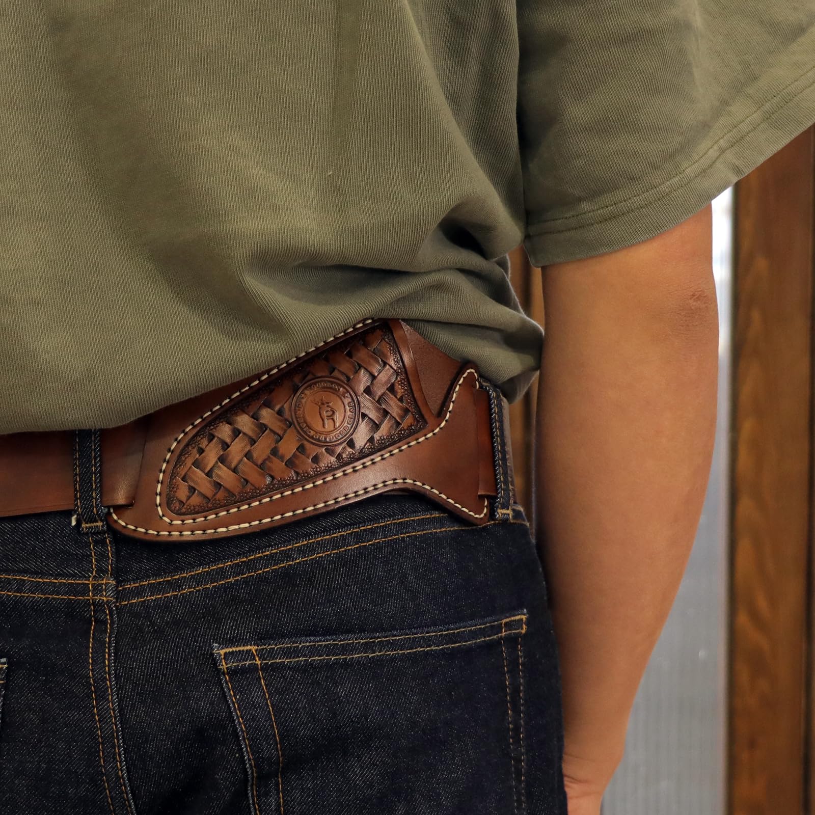 TOURBON Gaine de Couteau Horizontale en Cuir pour Ceinture EDC étui Couteau Droit Pochette à Outils Cadeau Fait Main pour Hommes, T-LP00414