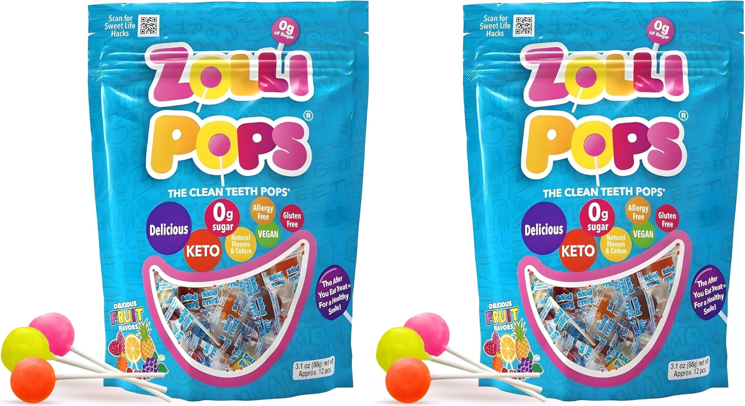 Zollipops Clean Teath Pops Mix Fruit, 3.1 oz. (Pack of 2)