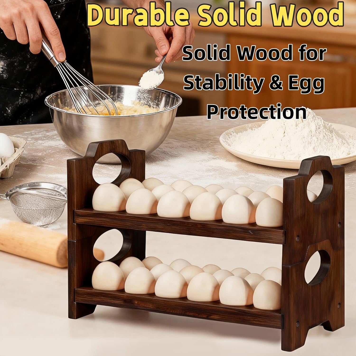 Wooden Egg Holder Fresh Egg Holders Stackable Wooden Egg Storage & OrganizerCountertop Firewood Egg Collecting Rack for Gathering Fresh eggs 36 eggs, Home Kitchen Organizer, Set of 2 PCS - Image 4